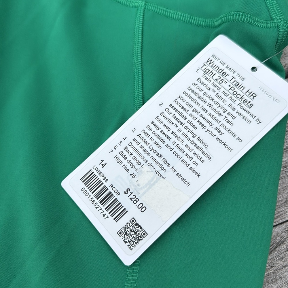 Lululemon Wunder Train High-Rise Tight Pockets 25" Raceway Green size 14 NWT - Picture 3 of 7